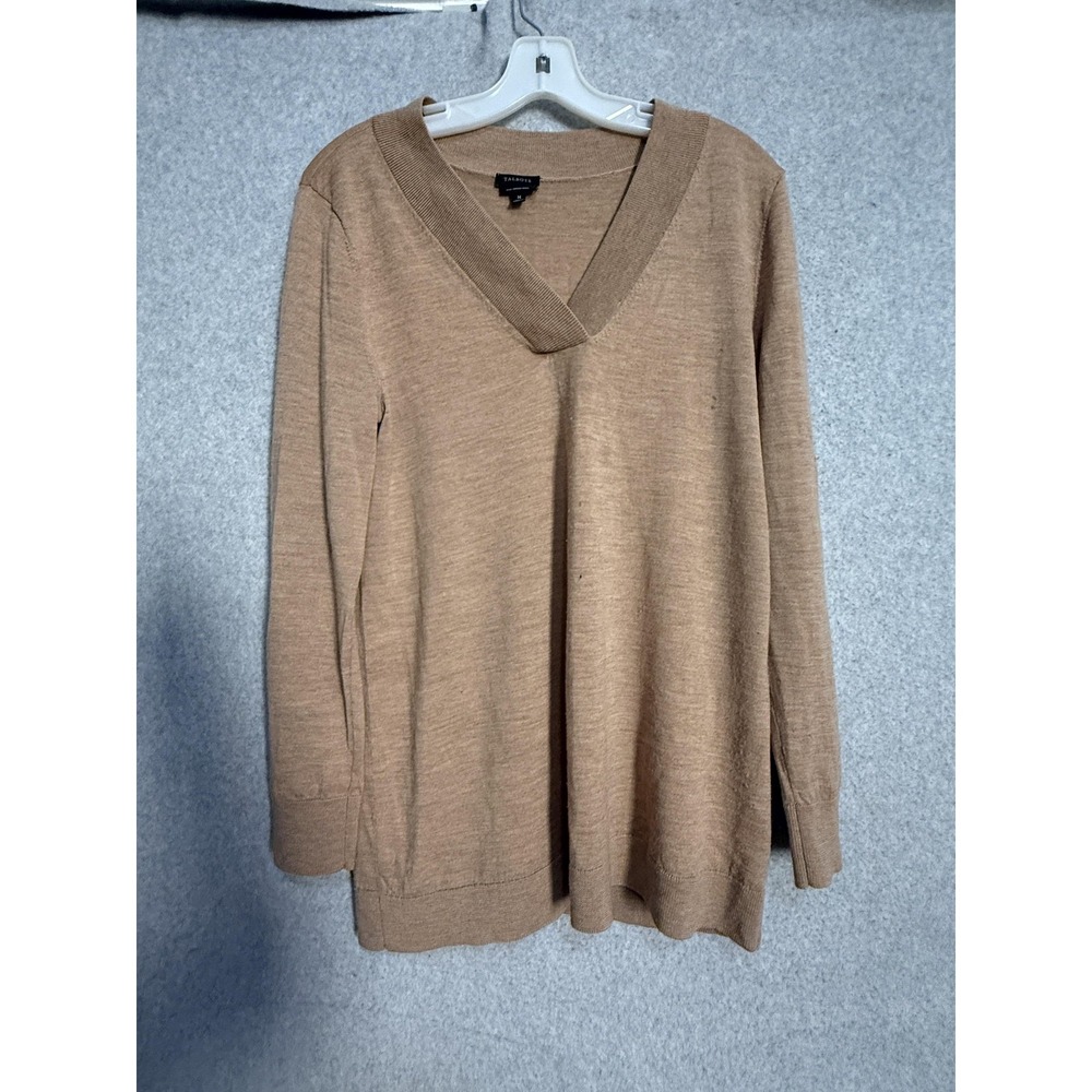 Talbots Sweater Womens Medium Brown V Neck Merino Wool Long Sleeve Knit Pullover
